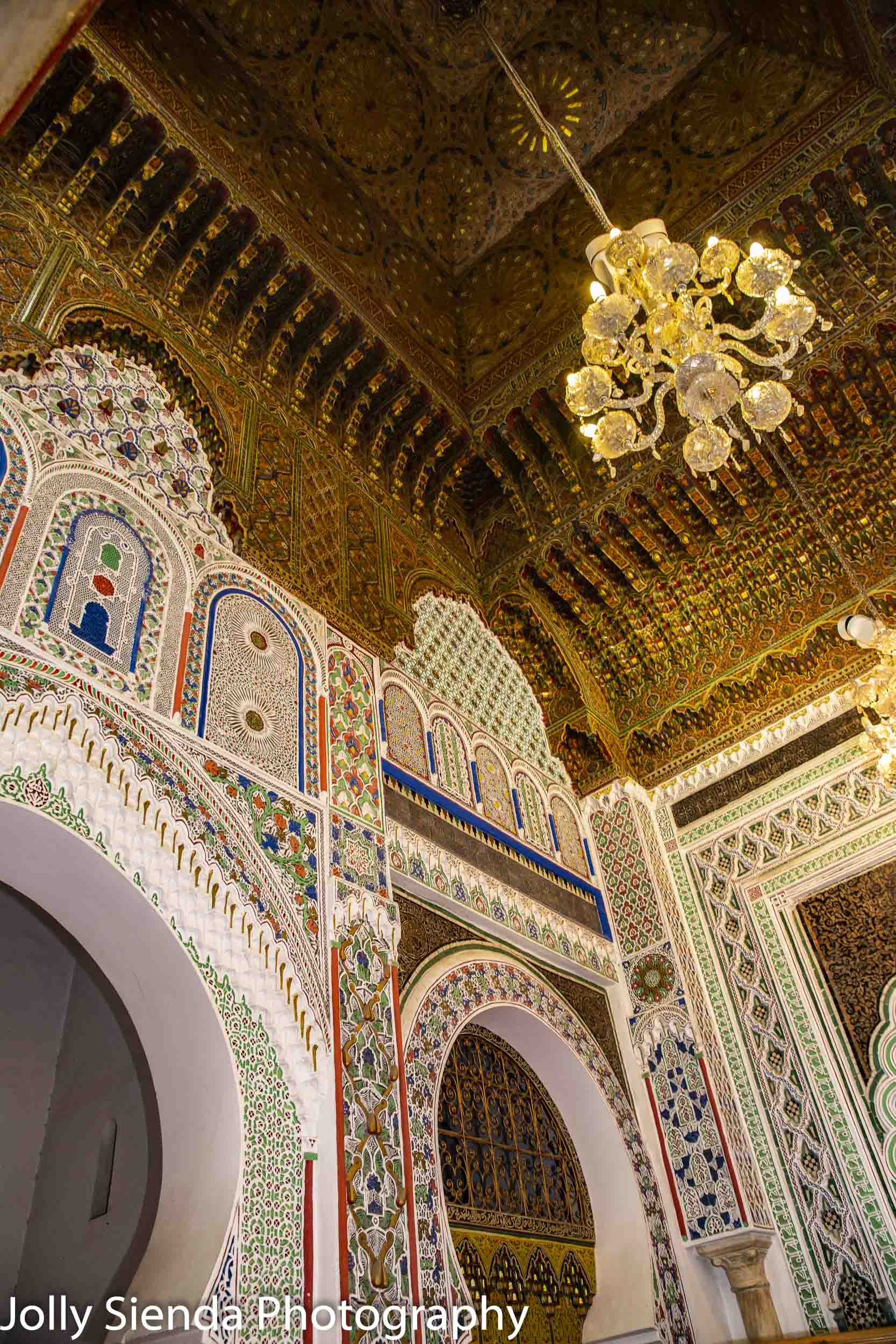 Opulent ceiling and walls at Medersa el-Attarine