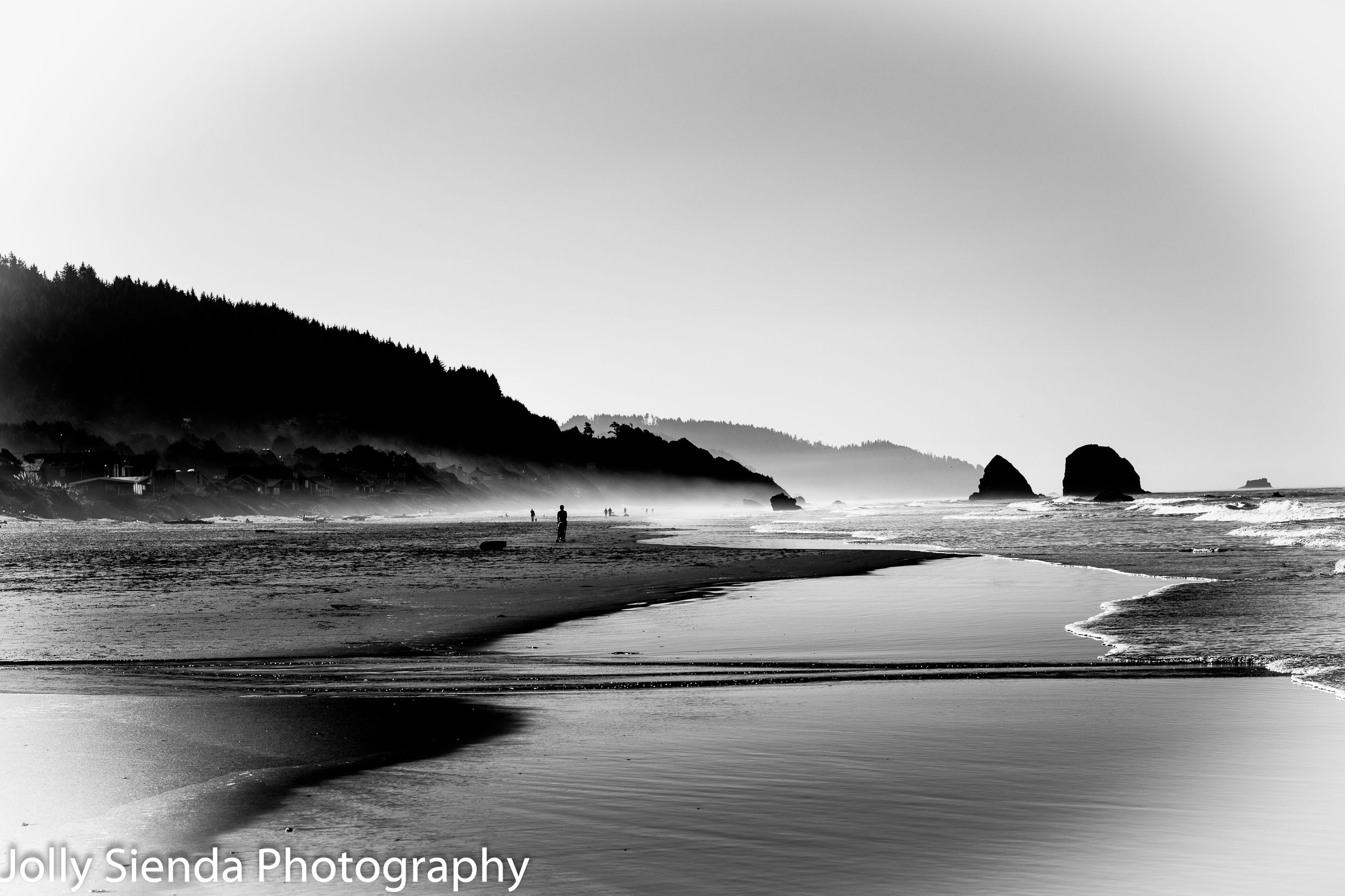 Autumn mist on Cannon Beach in Black and White