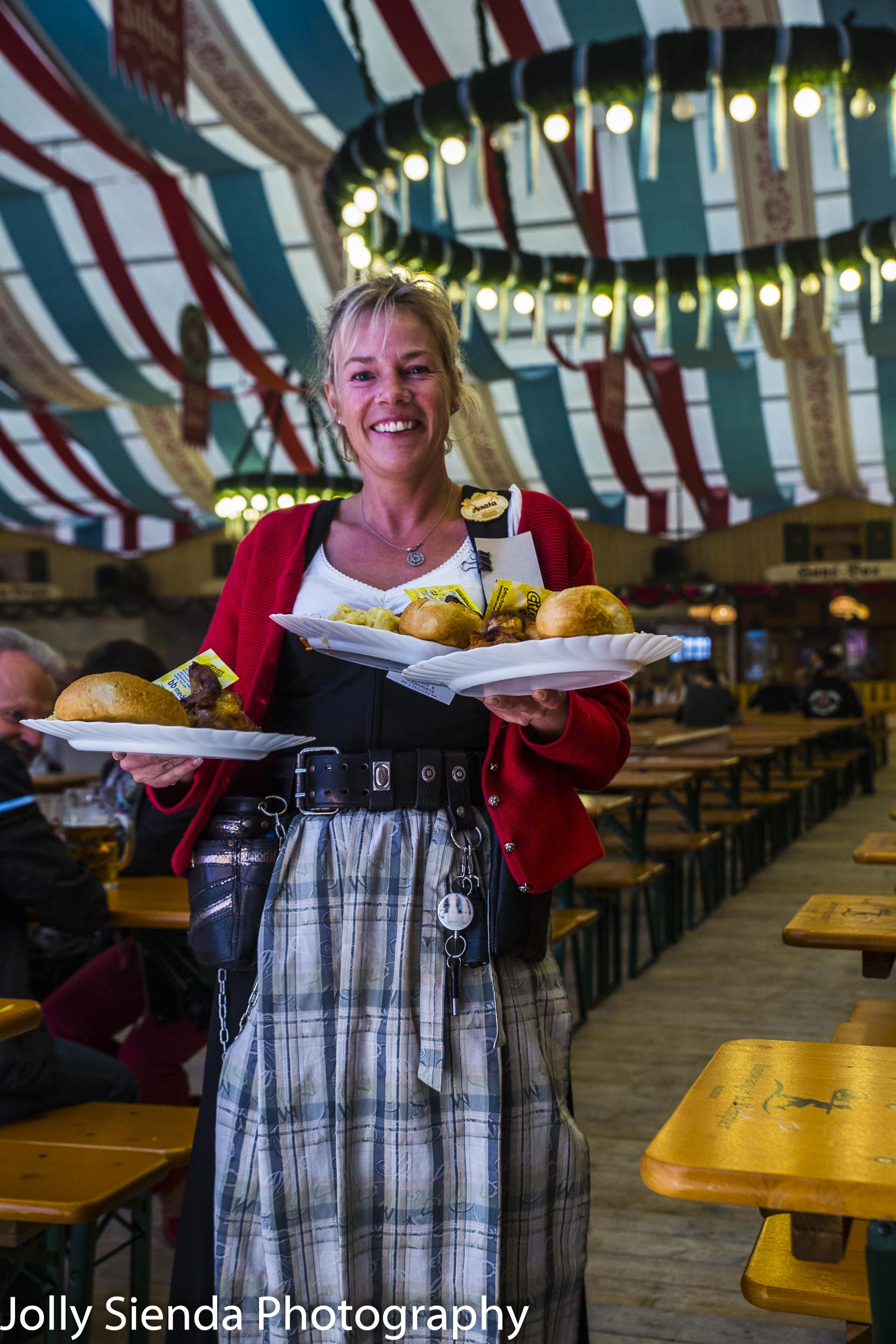 Fraulein waitress brings the schnitzel