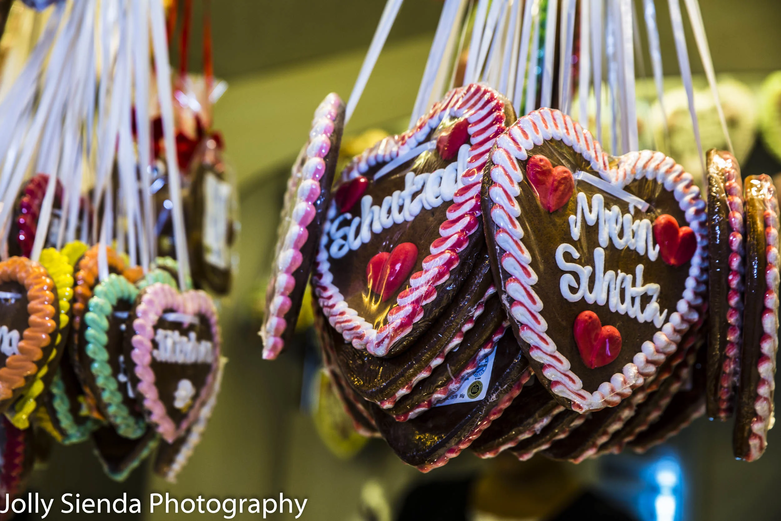 German Beer Festival frosted, hanging,  gingerbread love hearts
