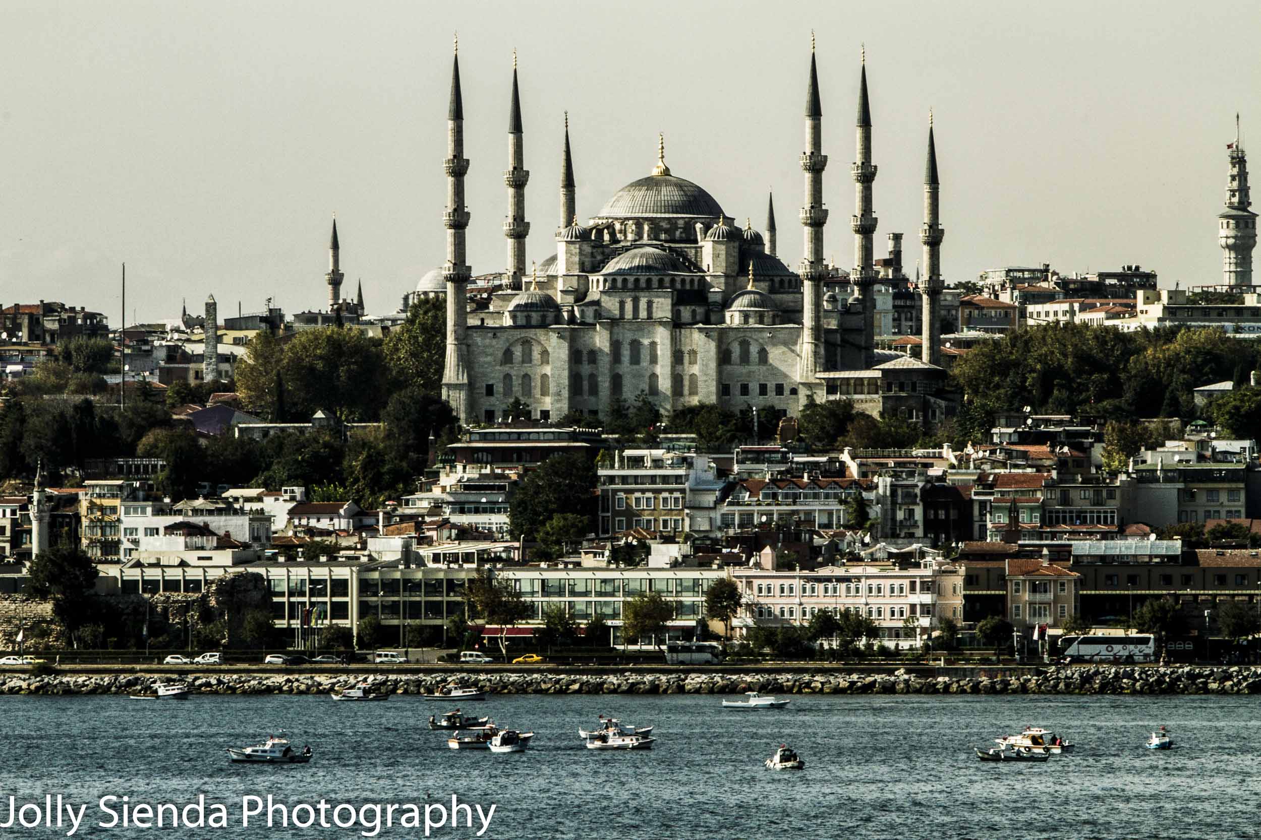 Blue Mosque and boats on the Bosphorus