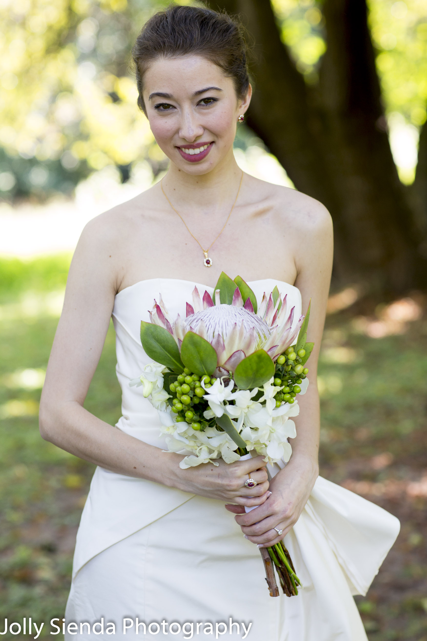 Portrait of a beautiful bride with her bouquet