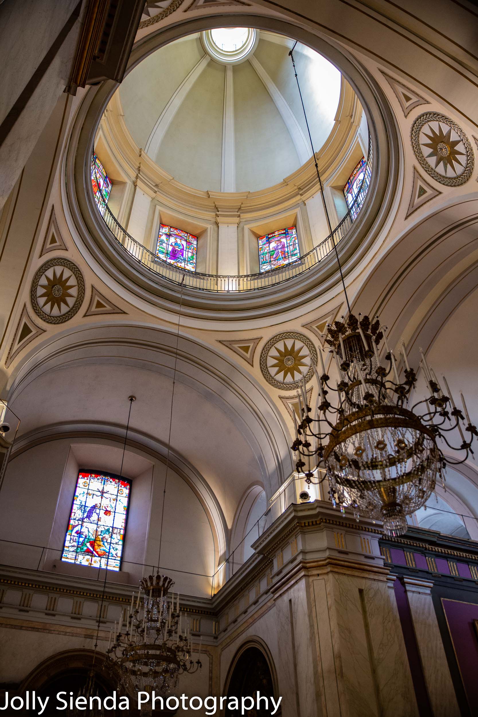 Spanish catholic church dome and stained glass windows