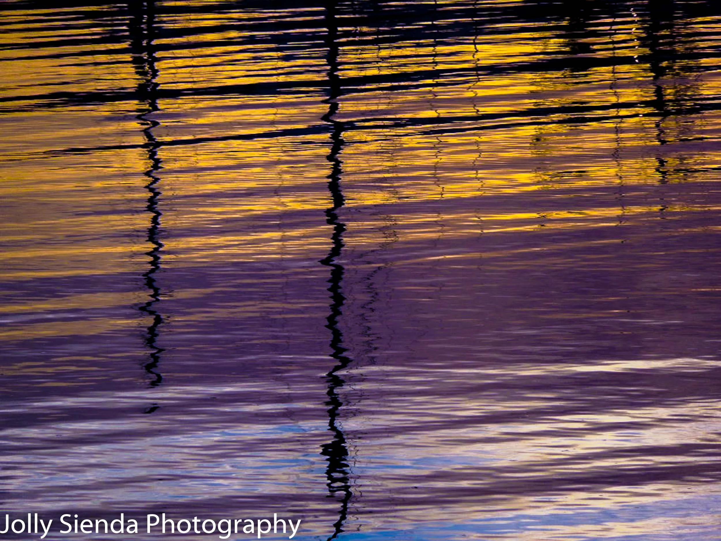 Painted Rippled Sunset and Sailboat Masts