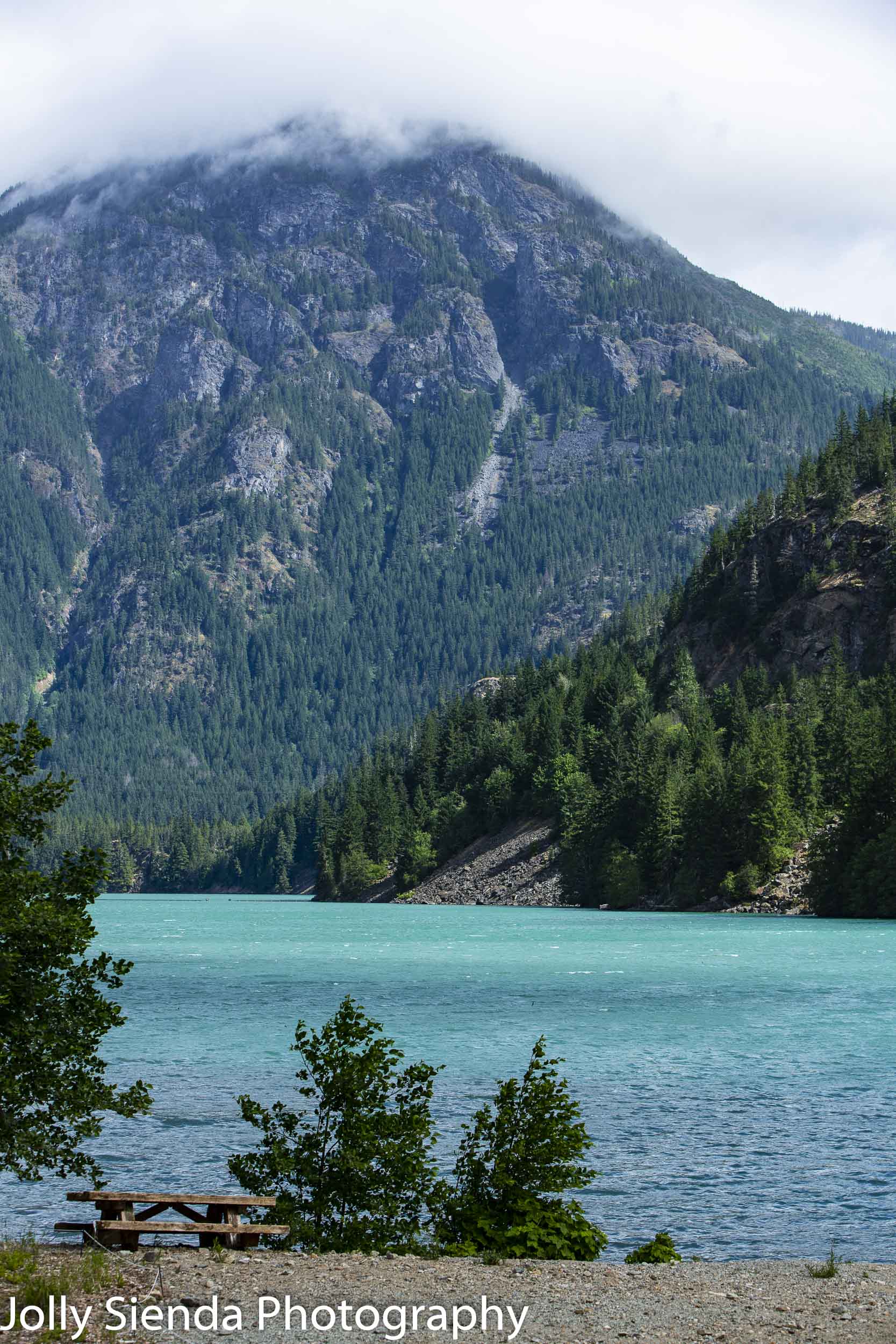 Picnic table at Diablo Lake, North Cascade Mountains