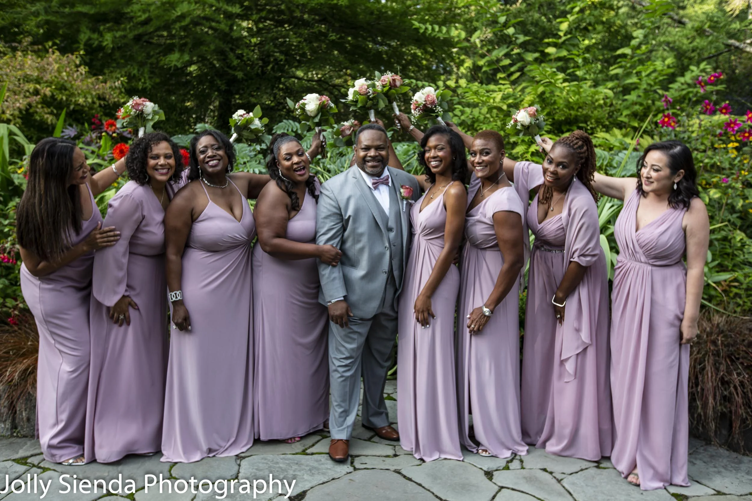 Jefferson Butler with the bridesmaids at Heronswood Garden by Jolly Sienda Photography