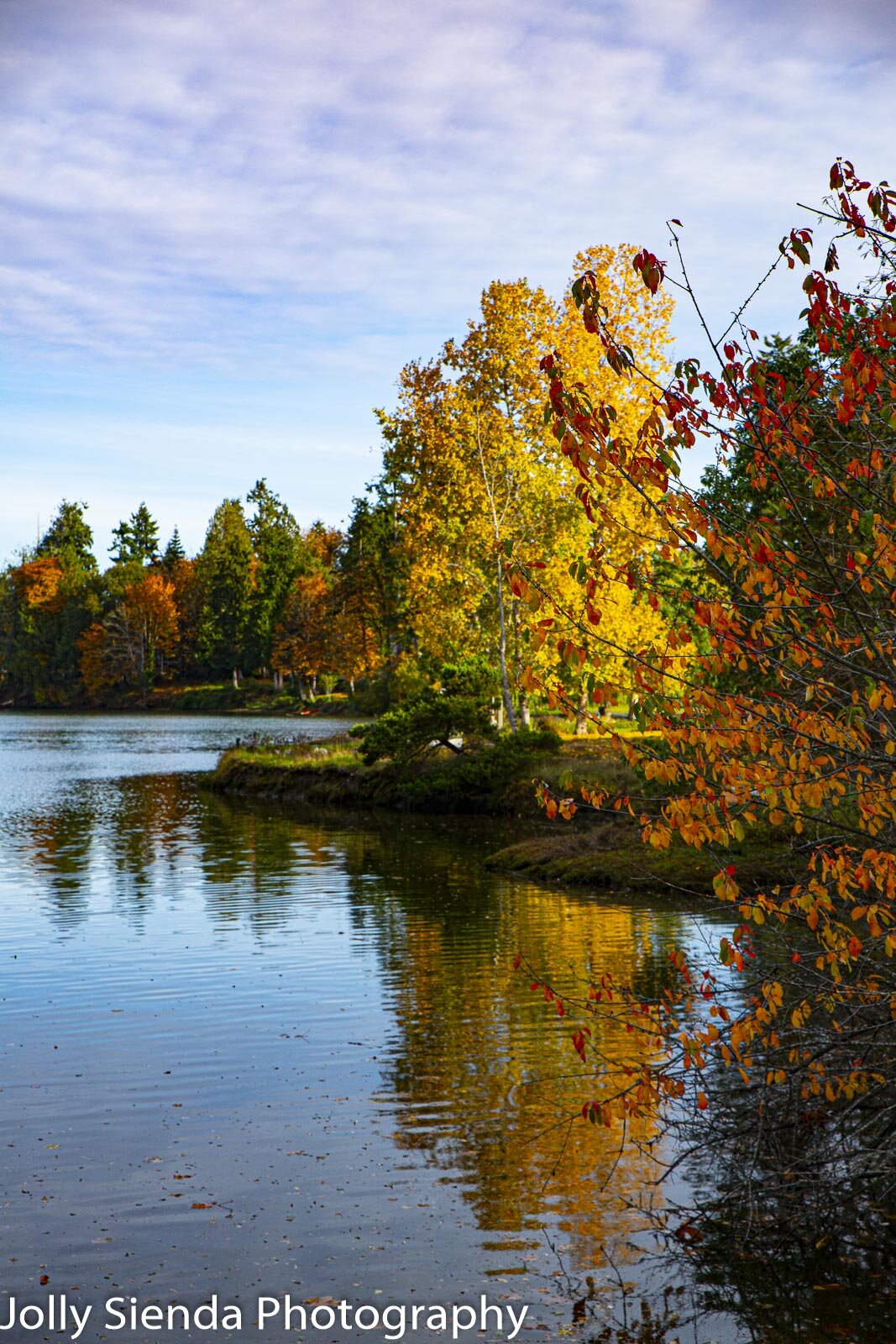 Autumn foliage on around the lake and reflection