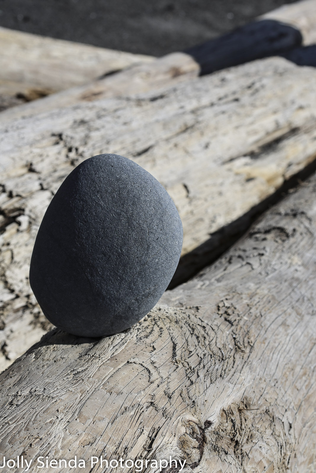 Single rock balance on a log