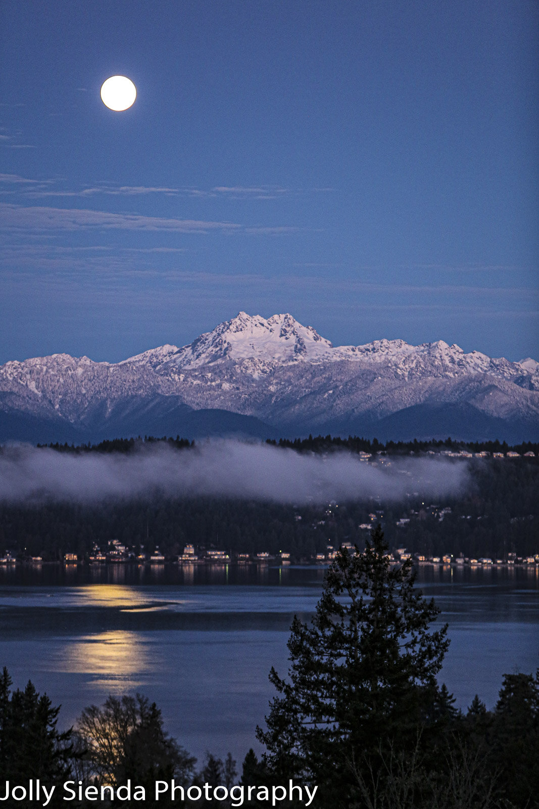 Waxing Gibbous Moon, Olympic Mountains, and Puget Sound
