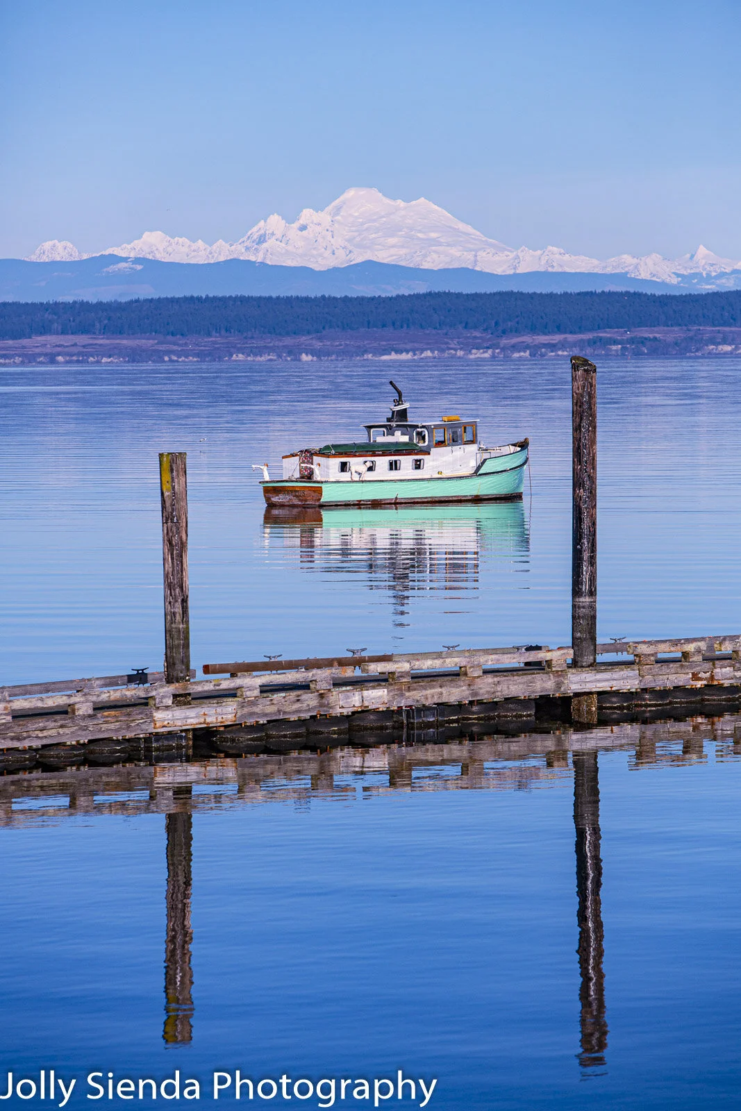 Fishing boat, a dock, and Mount Baker (Copy)