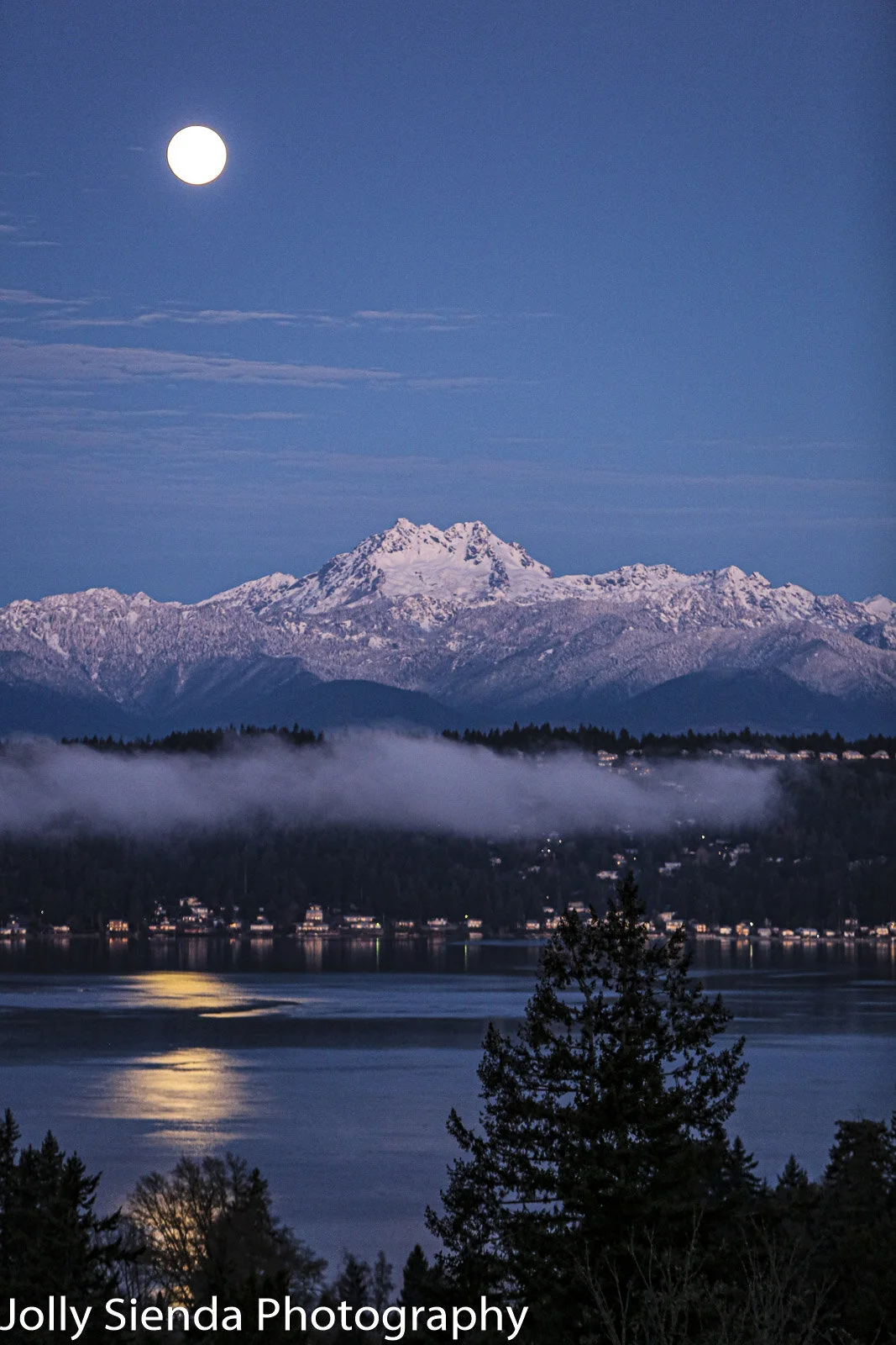 Waxing Gibbous Moon, Olympic Mountains, and Puget Sound
