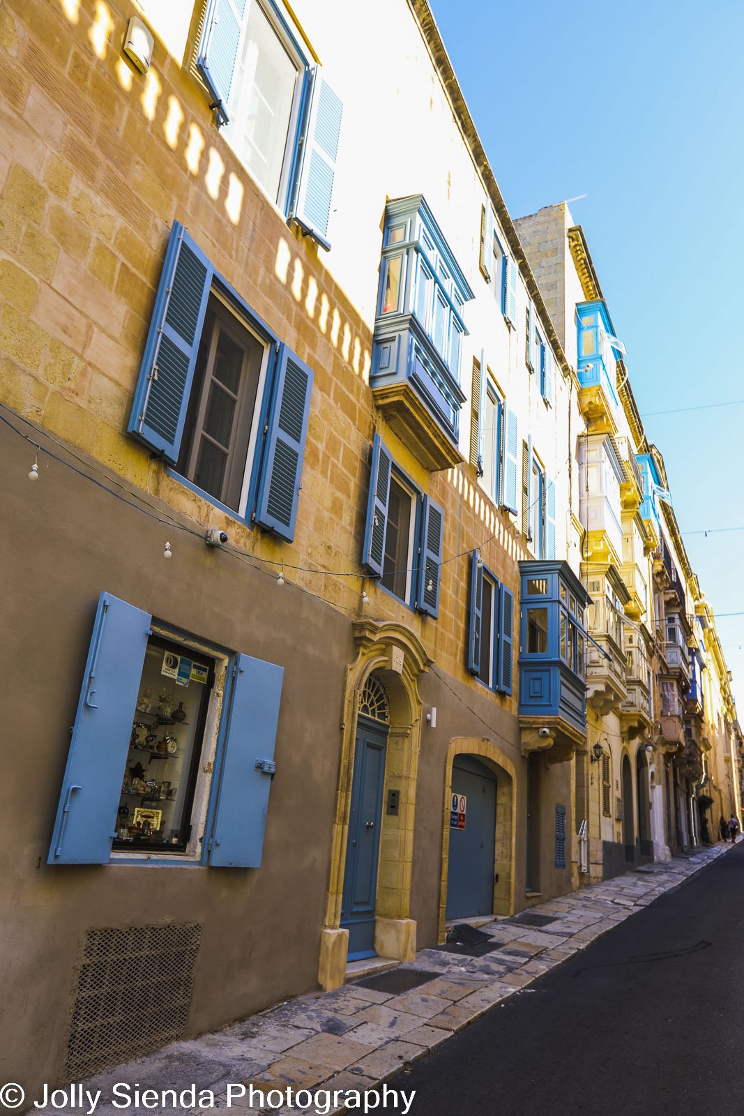 Blue shutters and balconies, Valletta, Malta