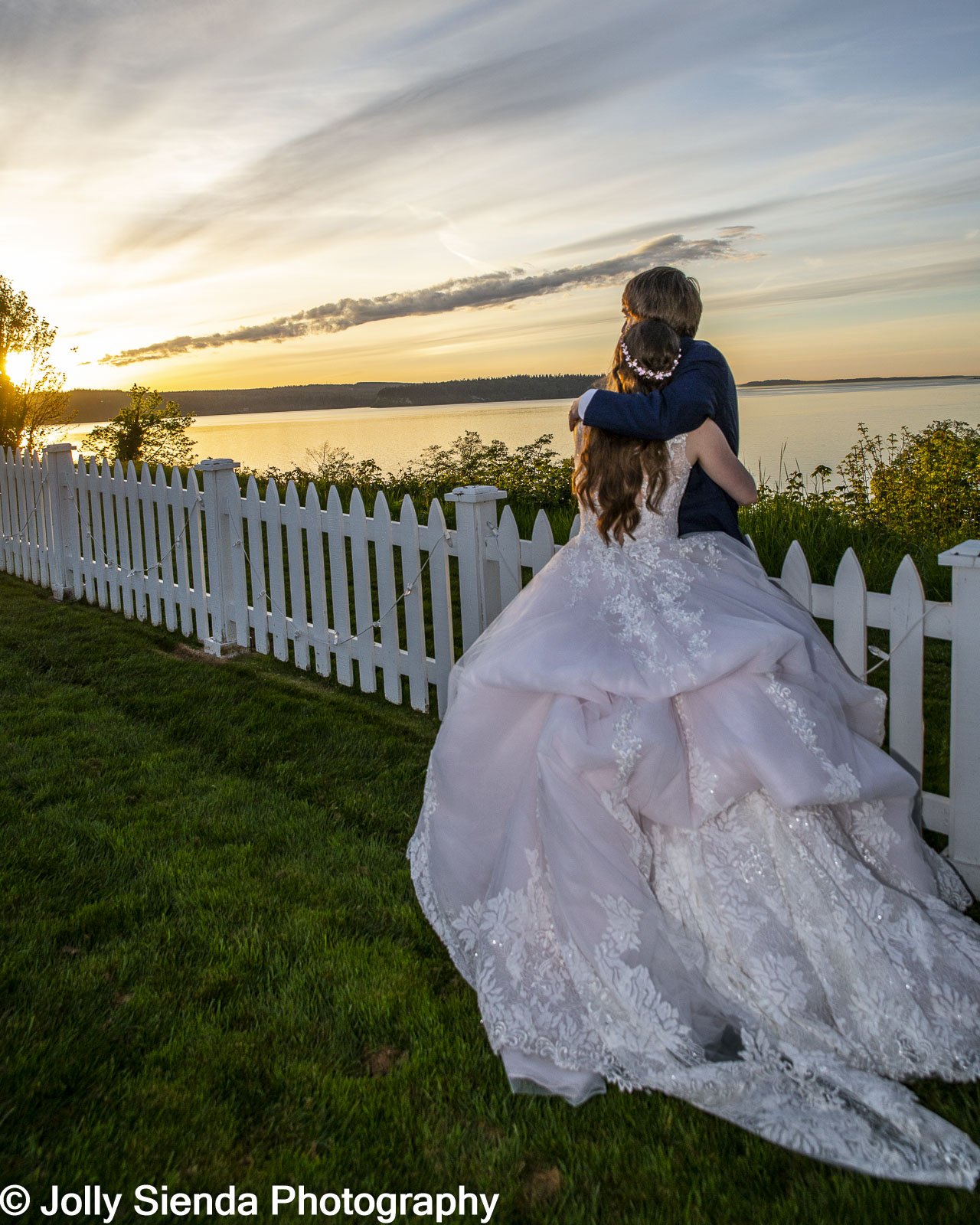 Wedding photography at sunset at Port Gamble Weddings and Events