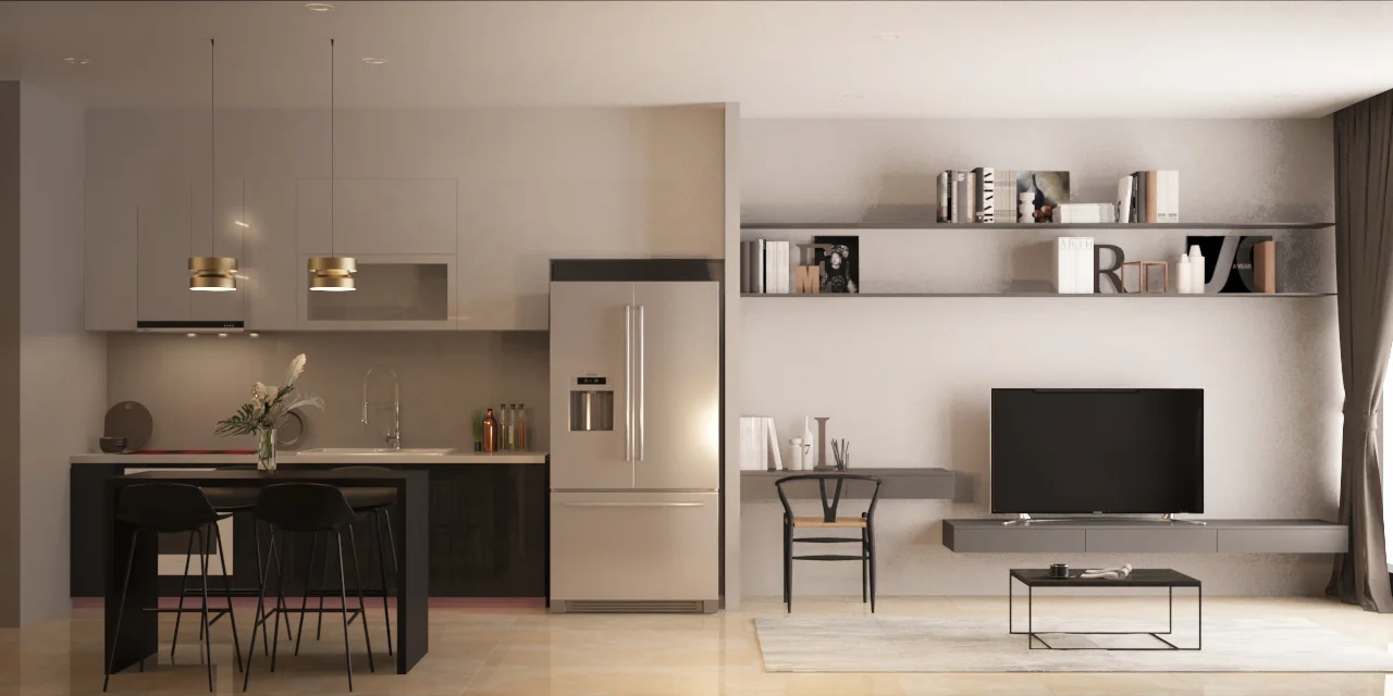 Zen and functional Tivi unit system: working desk & storage