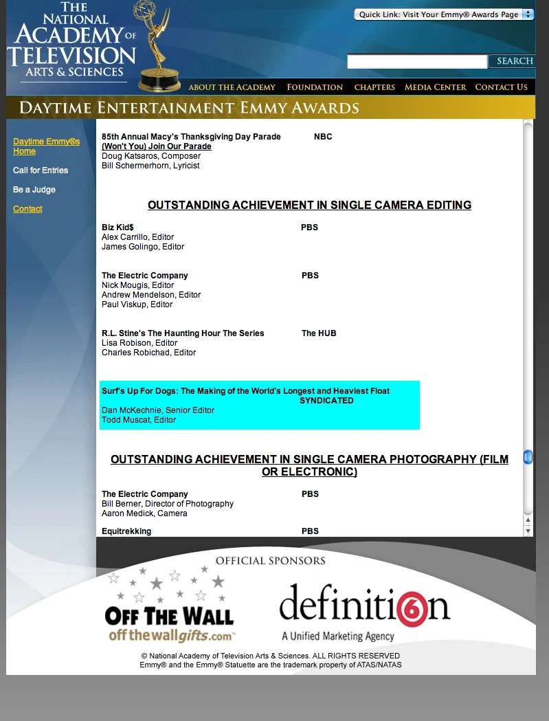 Emmy Nomination for Best Editing