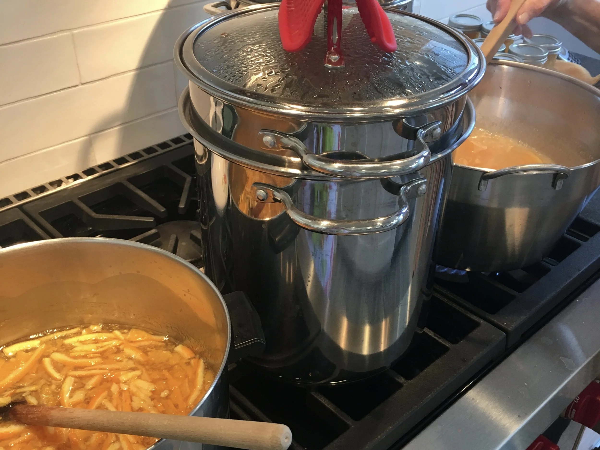 Orange marmalade in process.