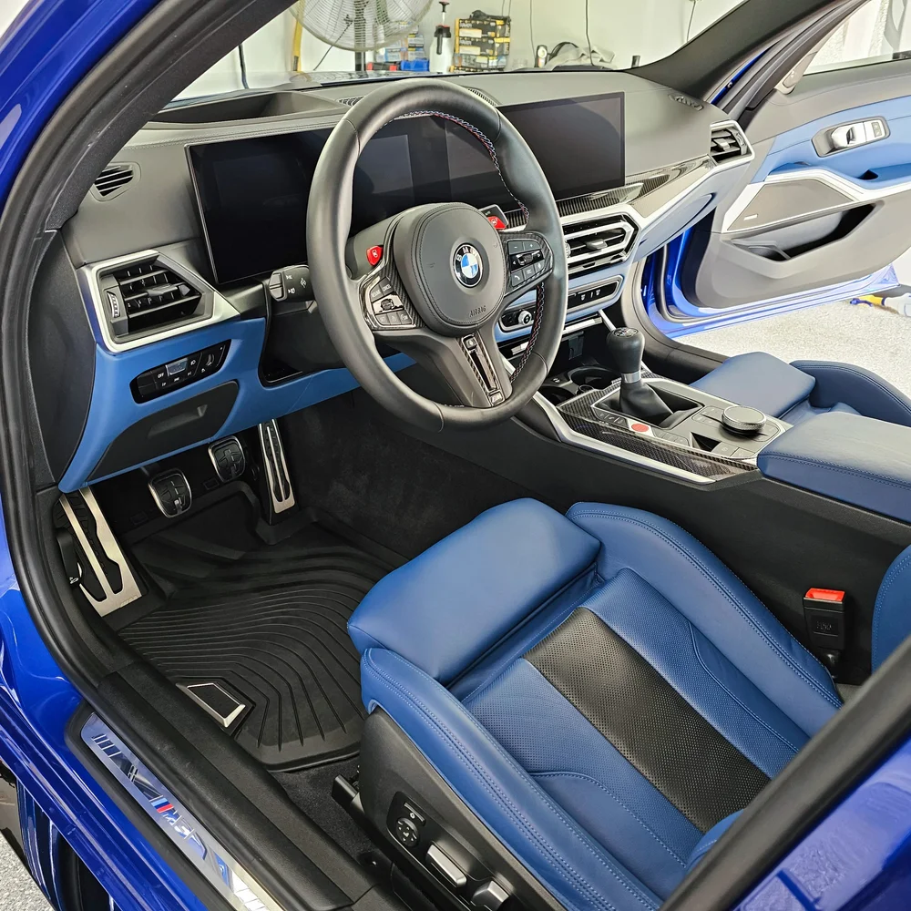 Detailed blue BMW interior
