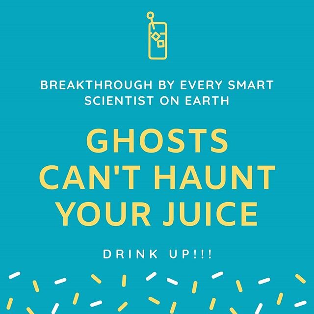 The results are in, Friends! After we guessed that &quot;uhhhh...maybe ghosts can't haunt your juice?&quot; our inbox x-ploded with messages from 4,000,000 scientists! WOW!
.
.
#SpookySpouses #ScavFam #Juice #HauntingJuice #Sips #ScienceSips