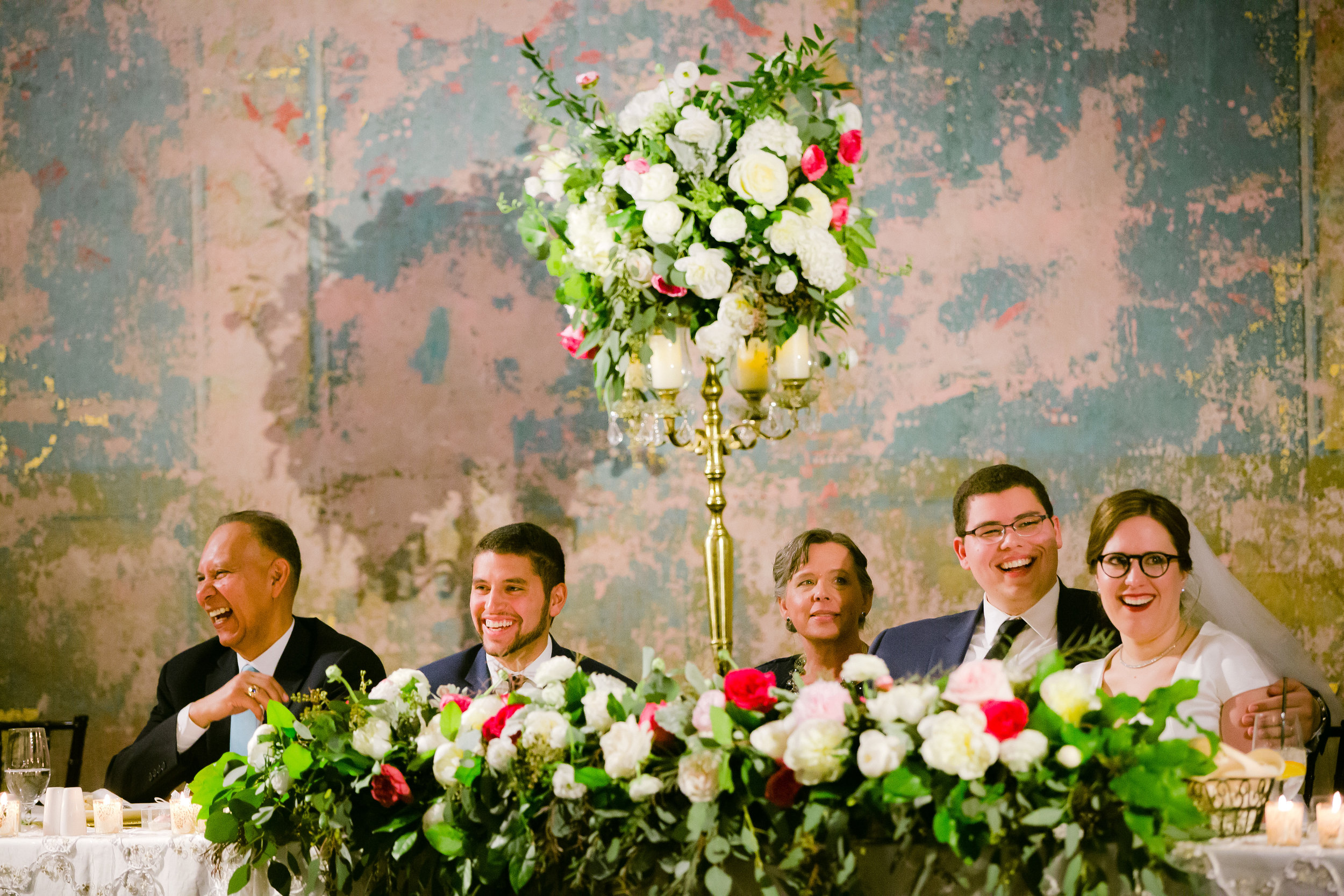 Focal arrangement with pink, white, and red florals for Monastery Event Center wedding in Cincinnati.  Florals by Yellow Canary www.yellowcanaryonline.com