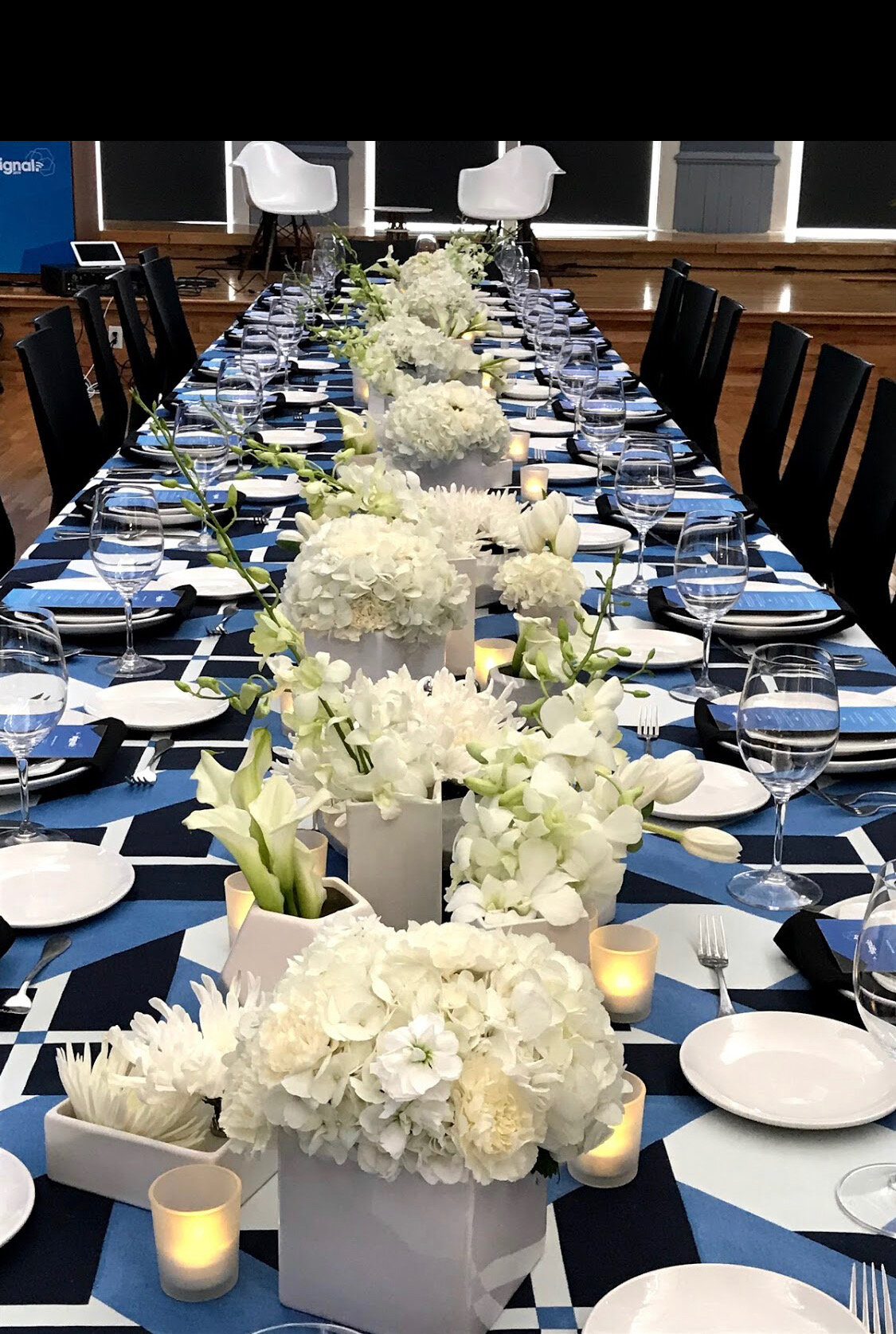 Blue and white table settings