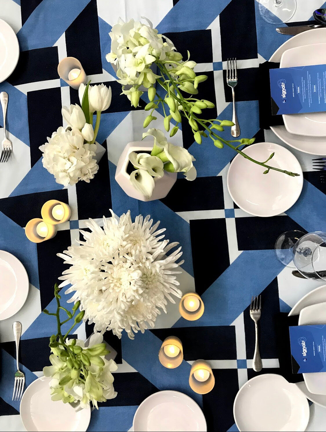 Blue and white table settings