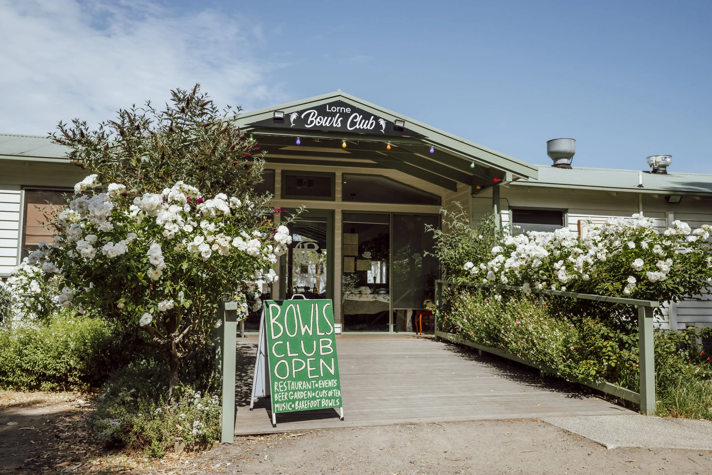 Entrance to Lorne Bowls Club, a popular team building venue on the Great Ocean Road