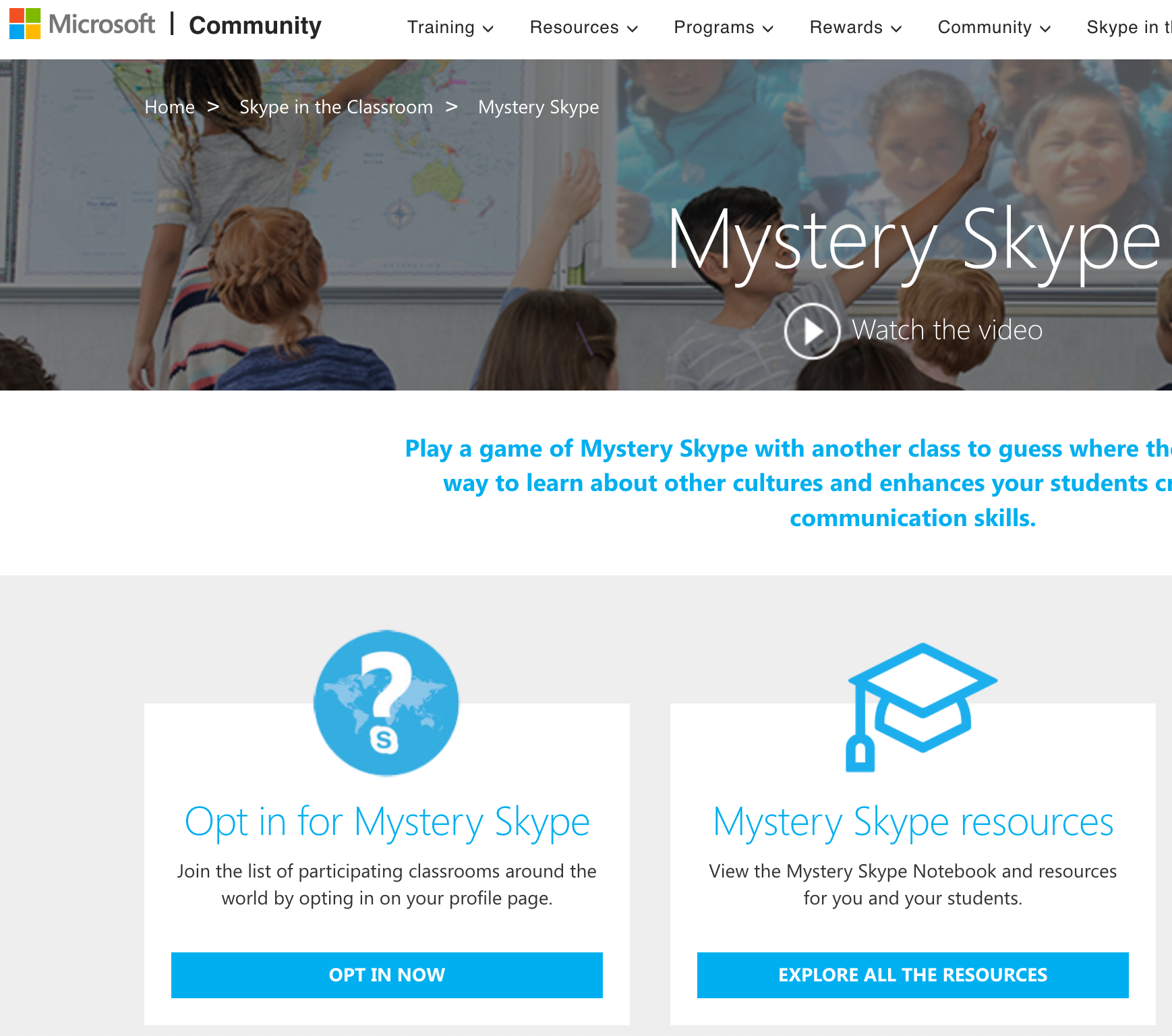 Mystery Skype is a Microsoft tool that matches two schools from around the world to play a research game. The goal is to figure out where the other school is located by taking turns asking yes or no questions.