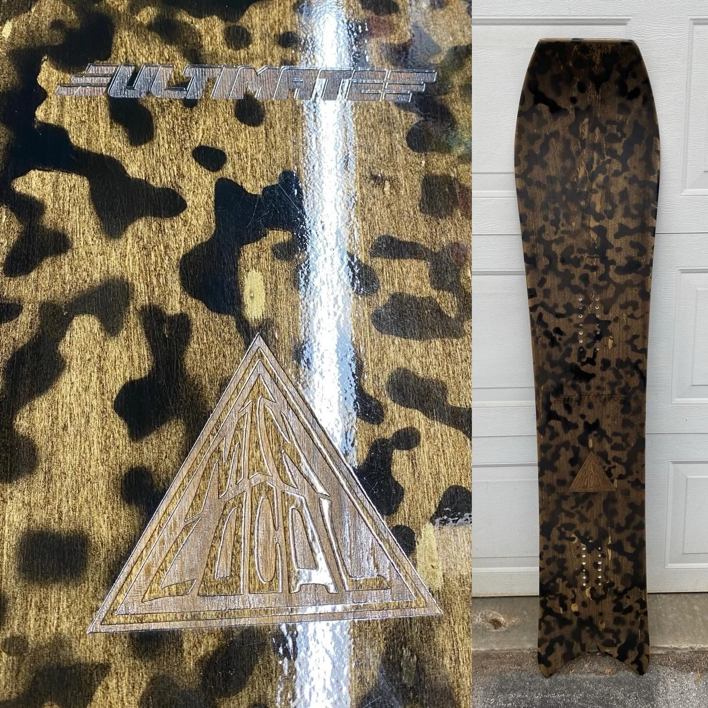 Original Ultimate 154.5 cm
&bull;
Pow Hunter brown and black, such a great combo!
&bull;
Sintered Graphite speedster base 🏁
&bull;
#woodcarver 
#ultimate 
#powhunter 
#madeforturning 
#fasterthanyou
#alwaysgo 
#snowboarding 
#livetoride