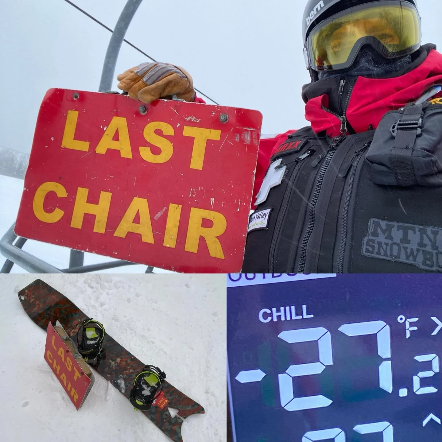 Today was extra crispy. -27 windchill.
&bull;
#woodcarver 
#snowboard 
#lastchair
#alwaysgo
#snowbording 
#livetoride