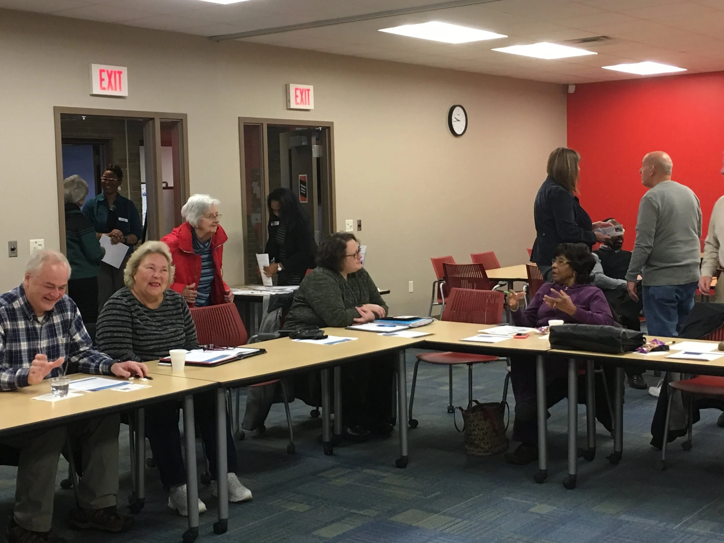  Retirees networking at United Way of the Lakeshore. 