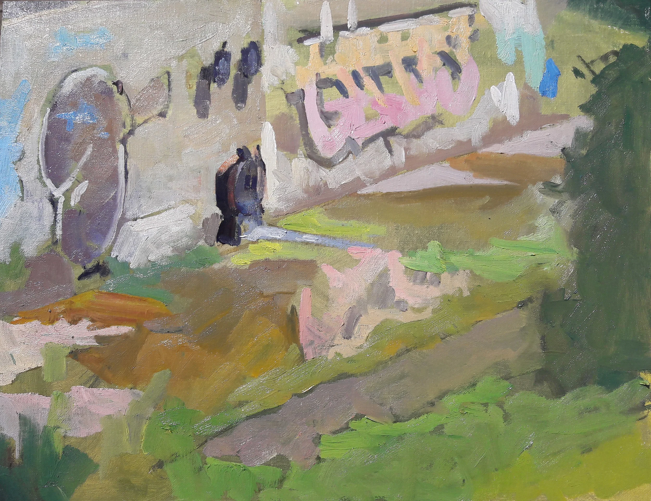 Day One. Some people call this a lay-in. On some subjects, it can be helpful to paint everything in monochrome. On this thing, maybe because the subject was fairly simple, I just jumped in.