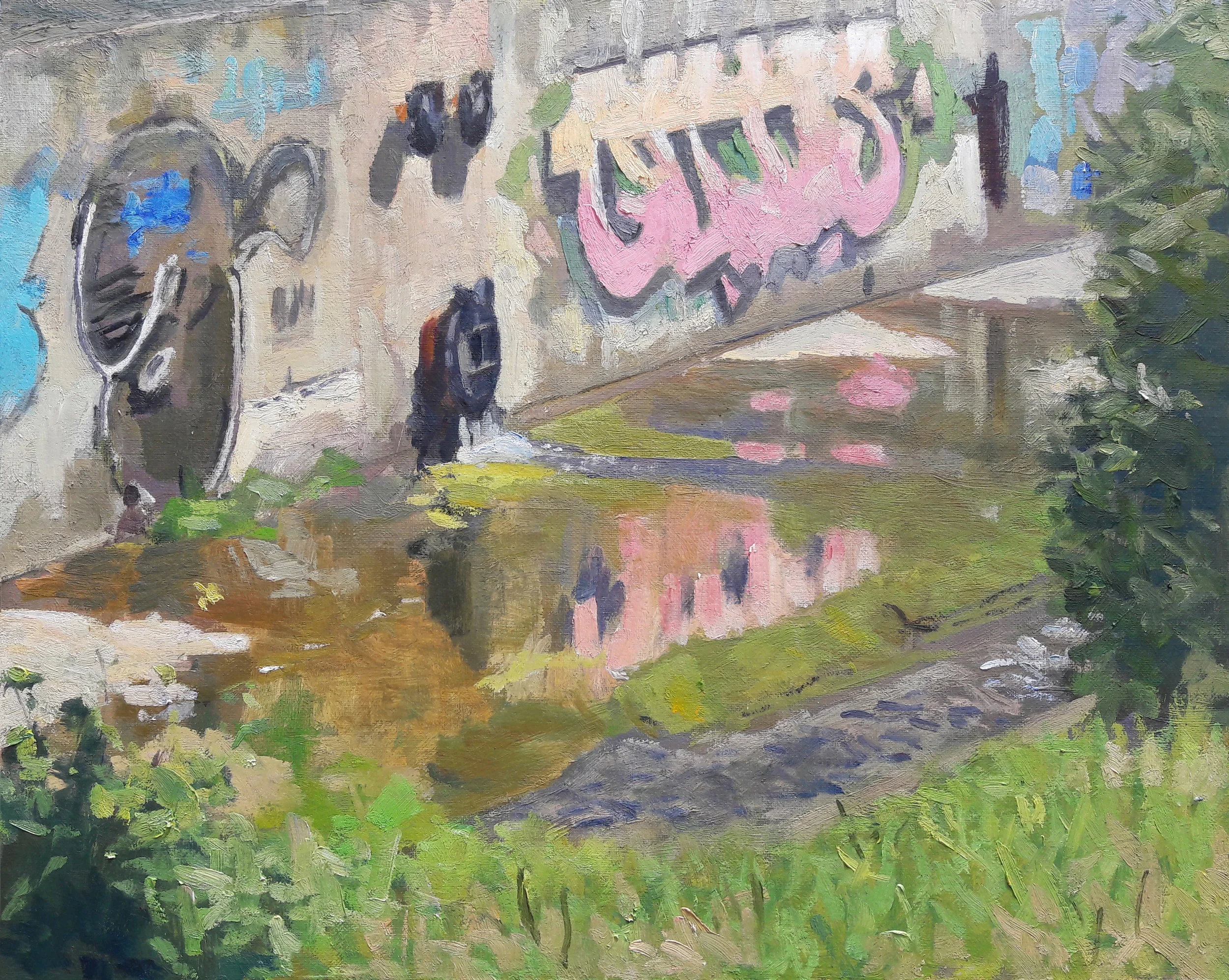 Day Four. I was pretty happy with the effect, but something was missing. Suddenly I heard voices. Two young ladies were walking down the spillway. I called down, and one of them agreed to let me put her in the picture.