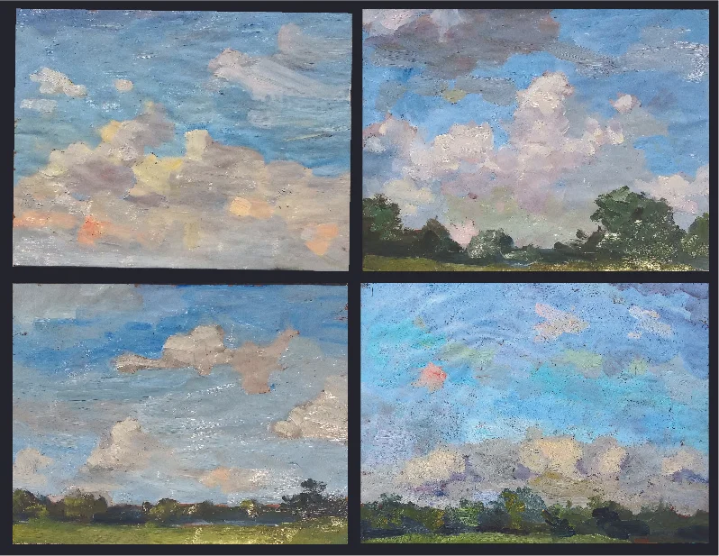 Can you spot the sketch which was painted with Sevres blue? Yep, the lower right. Much as I tried to quash Sevres’ explosively chromatic hue, it still commands the whole picture, and makes the coloring of subtler passages, such as the clouds hoverin…