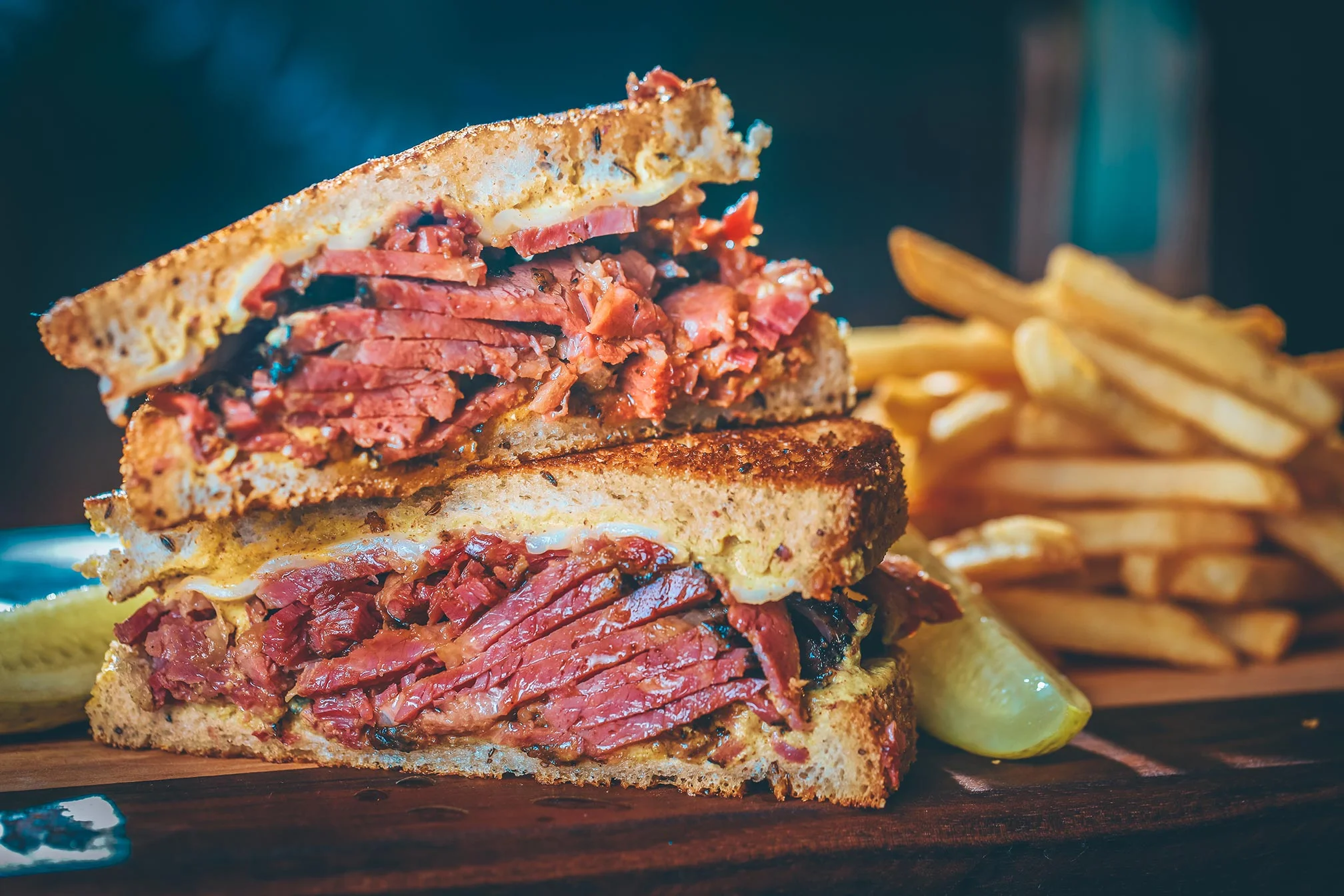 Pastrami Sandwich with Truffle Fries (Brunch Recommendations)