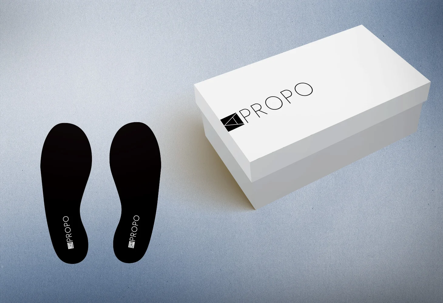 logo and shoebox /logo et boîte à chaussures