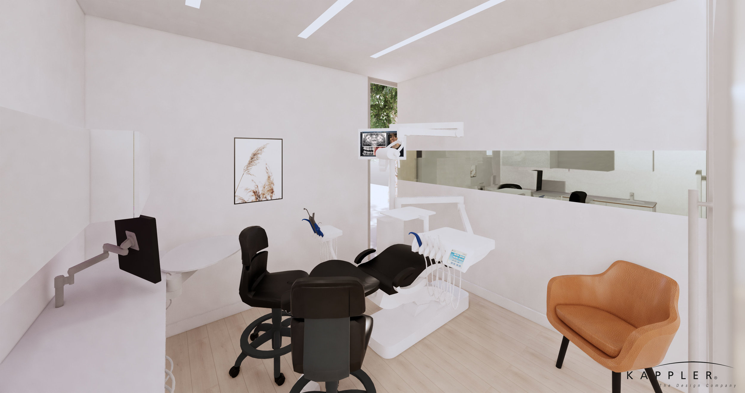 nordic inspired design dental operating room in white with black accents