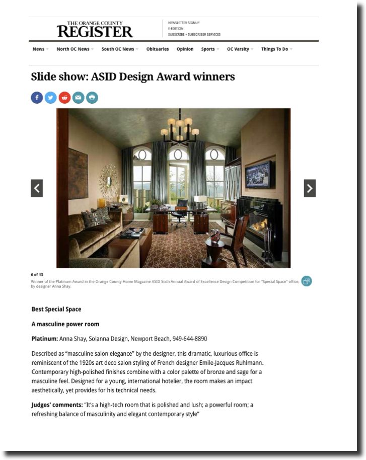 ASID Awards "Best Special Space" - Orange County Register
