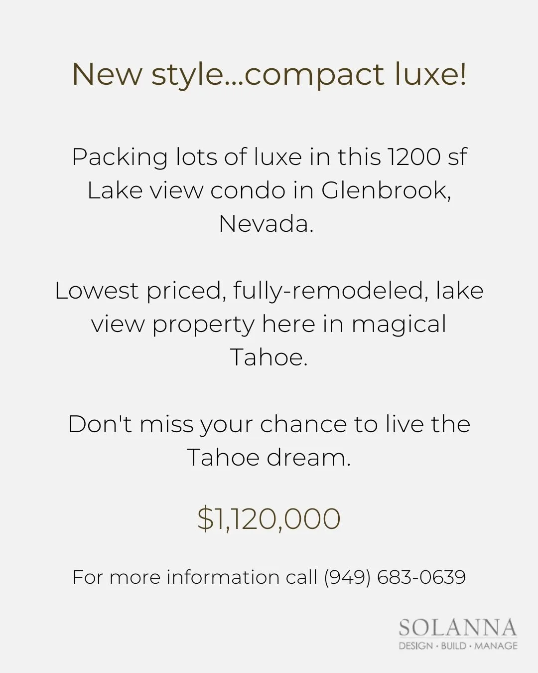 Packing lots of luxe into 1,200 sq ft of Lake Tahoe magic.

This stunning Glenbrook condo offers breathtaking lake views &mdash; and it&rsquo;s the lowest price, fully-remodeled, lake view property here on the coveted East Shore Lake Tahoe, Nevada.

