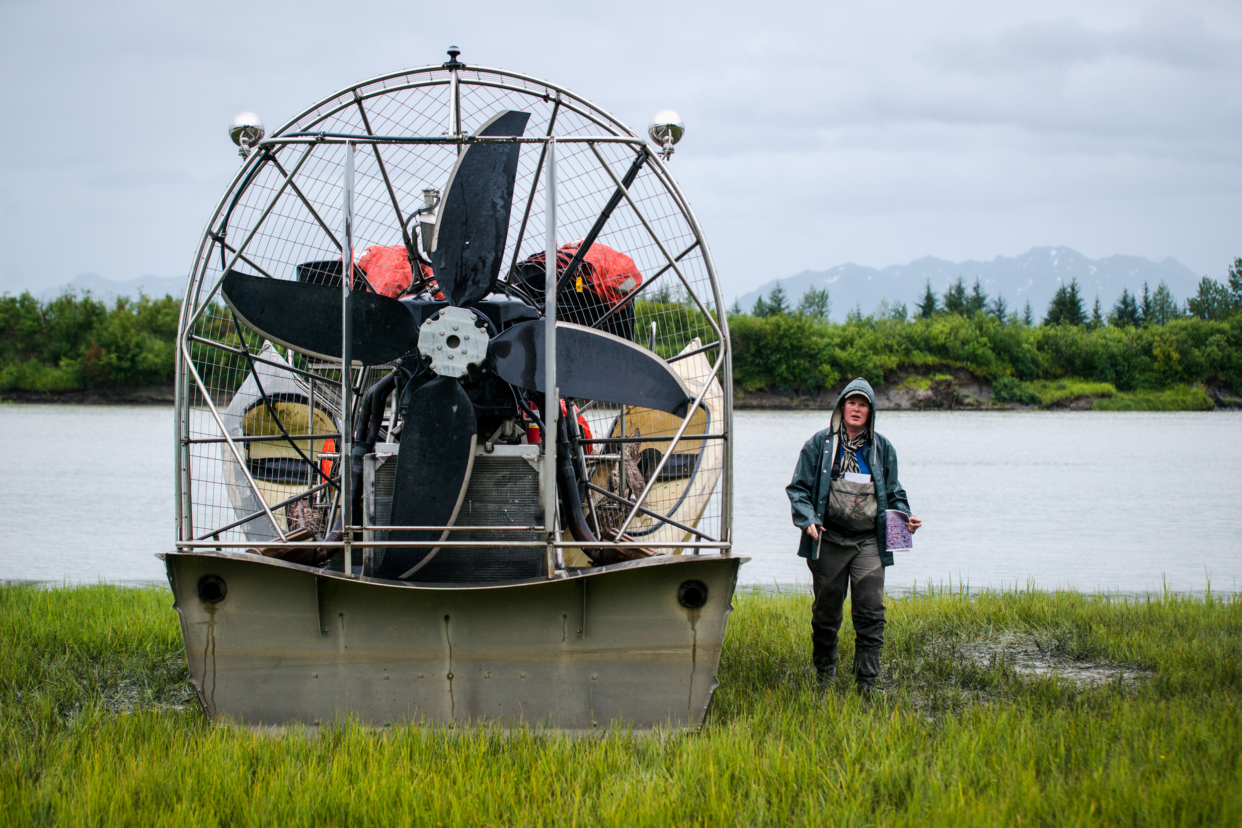  The easiest way to navigate the shallow waters on the Copper River Delta, especially during low tide, is via air boat. But Gabrielson and her crew can only take them so far into the Delta before the mission must be completed via “poke boat”. 