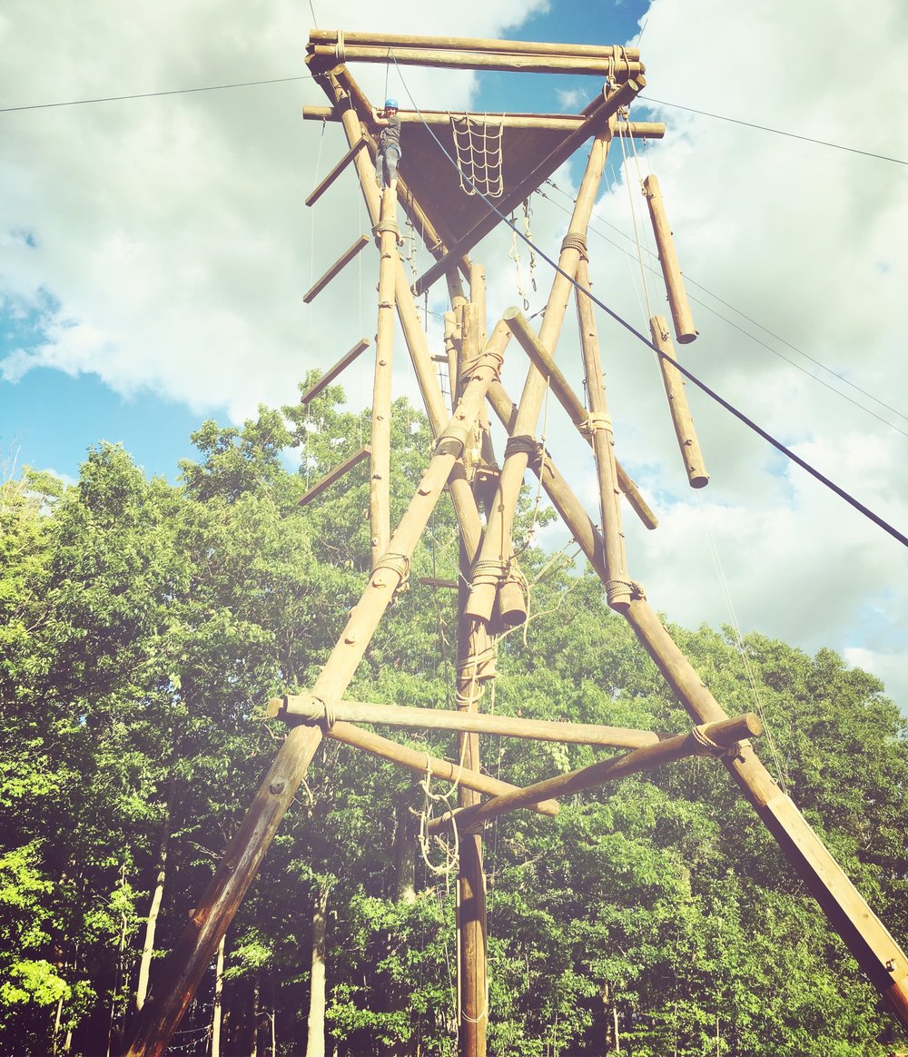 This is me conquering another "skill" at camp - the 50 foot tower! Nothing like having your "mom rear-end" all harnessed for everyone to stare at while you struggle and climb... haha. But I did it. "I do hard things." There's a book about that.....