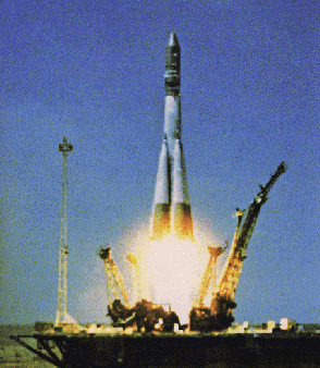 Launch of Vostok 1, the first manned spaceflight From: http://starchild.gsfc.nasa.gov/docs/StarChild/space_level2/vostok1.html
