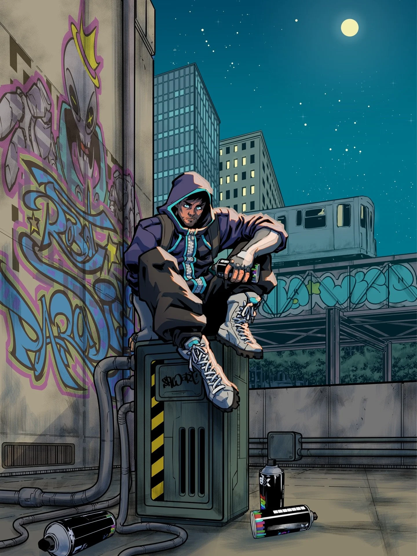 Kill the algorithm. Tag the system.

DUAL ANIMAL ANTHOLOGY VOL. 1 Cover G by @salo_arte 

In a surveillance-state future Chicago, a rogue service android haunted by human memories breaks his code and begins a defiant street art crusade that leaves th