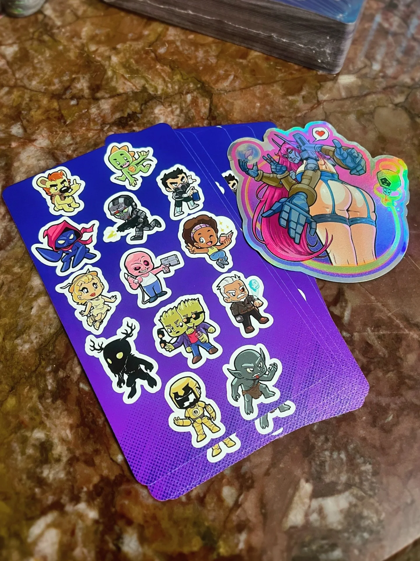 Stickers are in! 👏

(From Backer Update #15:)

We&rsquo;re happy to report that both the sticker sheets and the Valkyra&rsquo;s Early Bird Bundle stickers came out great! They&rsquo;re officially ready to decorate your laptops, phone cases, sketchbo