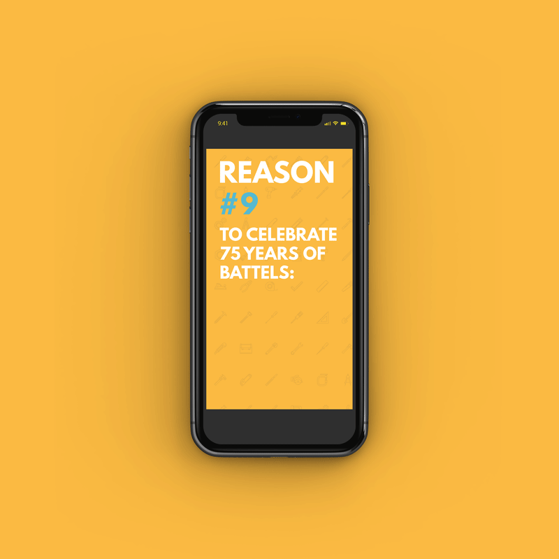 A sample of promotional Instagram stories, including a countdown and reasons to celebrate Battels.