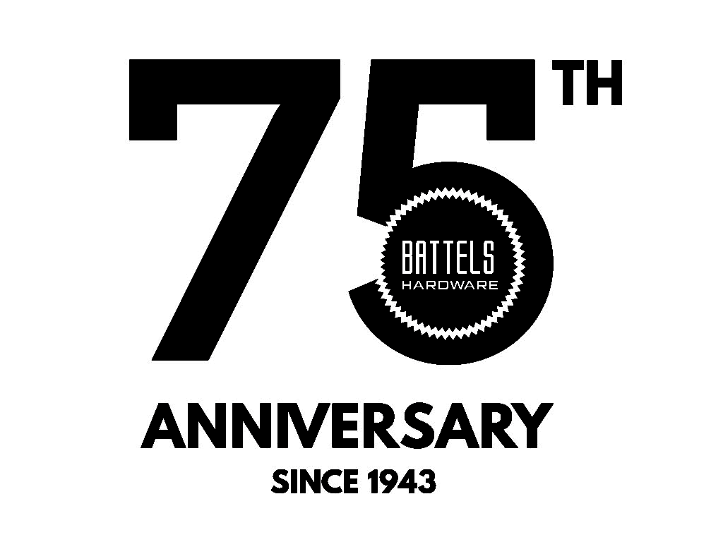 Vector logo and postcard design process, which included a photo flat lay of the logo using hardware pieces from the store.