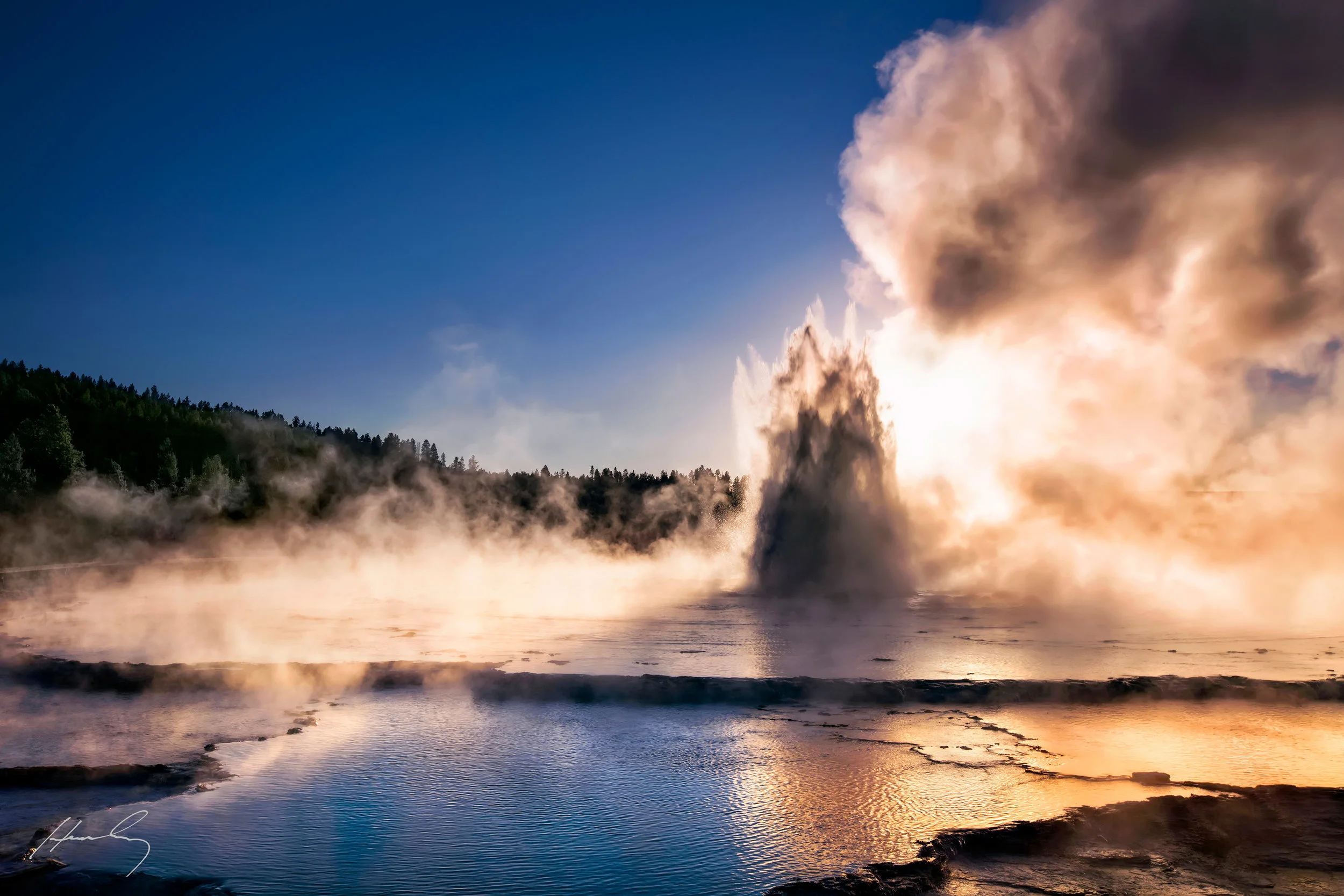 “Sunset Eruption” Great Fountain Geyser, Yellowstone N.P.