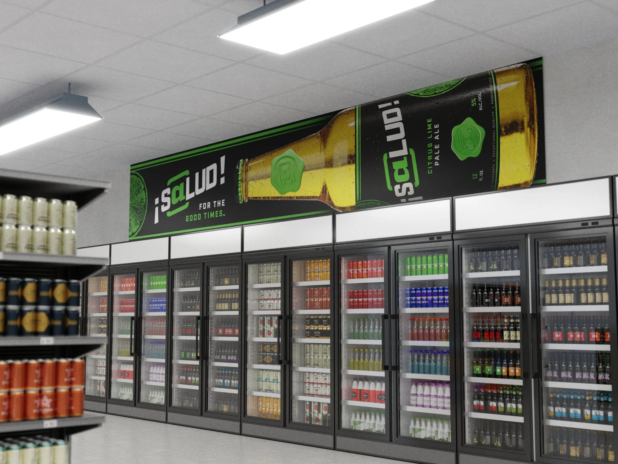 ¡S@lud! OOH cooler banner mockup