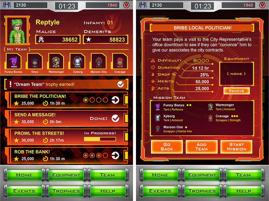 For new players I designed a simple tutorial overlay, to help guide them through the basic mechanics of the game as they play through their first missions.