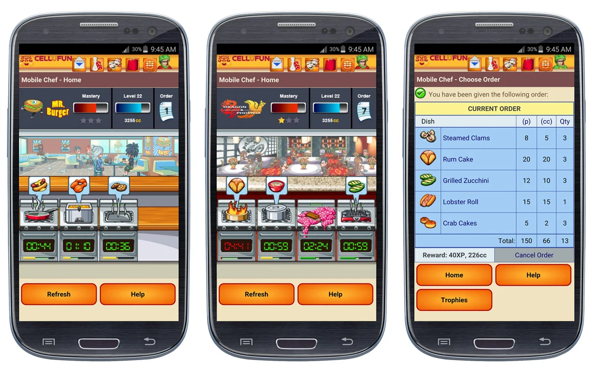 Given the high volume of art assets needed throughout the production timeline, everyone on the project team worked especially hard to get this game out on schedule. In the end, I was very happy with the results, as I feel it is still one of Cellufun's better-looking games. Players responded well to Mobile Chef 's gameplay and art style, and it still brings in a respectable amount of traffic to this day.. For more info on Mobile Chef , visit the game's catalog page on Cellufun . All images © Checkmate Heavy Industries LLC.