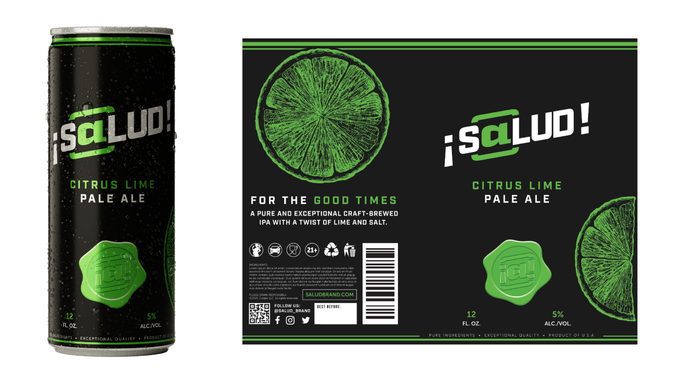 ¡S@lud! 12oz slim can & label